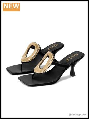 Metal Flip Flop Heels Kitten Heel Thong Sandals Slip On Summer Beach Shoes